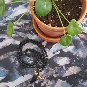 Mala Style Black Lava Stone Necklace